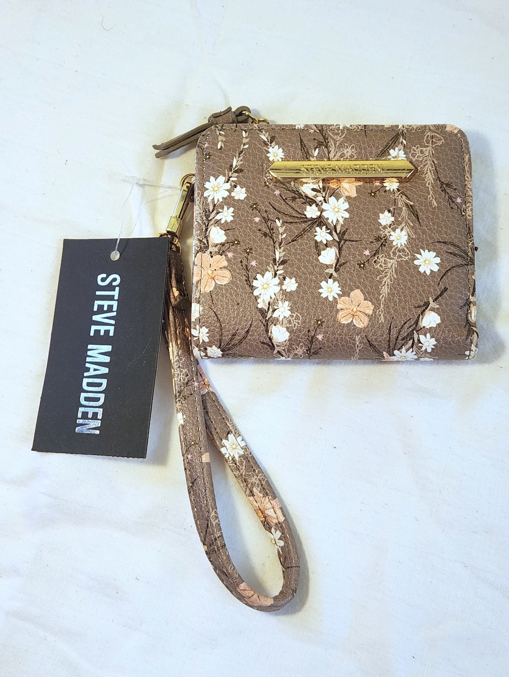 Steve Madden Wristlet NWT Floral Mini Wallet Khaki Bi-Fold Indexer Strap Coin